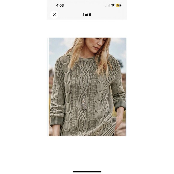 J Jill Olive Green Mineral Wash Thick Cable Knit Chunky Cotton Sweater L Tall - Picture 2 of 12